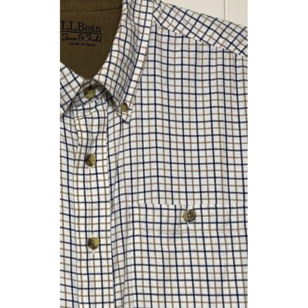 LL Bean Town Field Plaid Button Down Corduroy Cuff Long Sleeve Shirt Men Medium - Picture 3 of 14